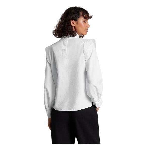 NWT EVERLANE Women white Wing Shoulder Bishop Sleeve Stand Collar Top - Picture 2 of 6